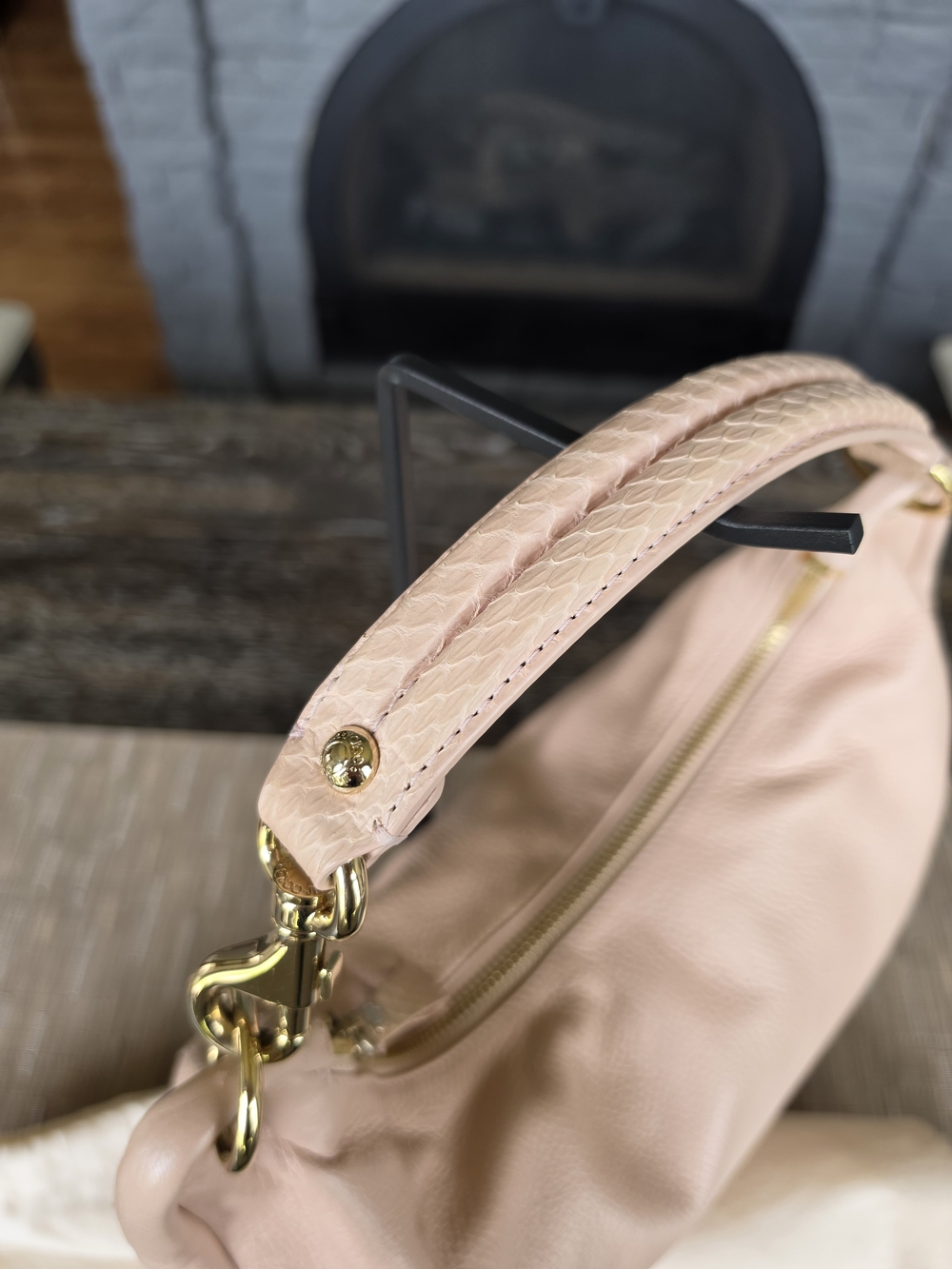 Jimmy Choo Pale Blush Pink Pebbled Leather Hobo with Gold Hardware - Picture 7 of 7